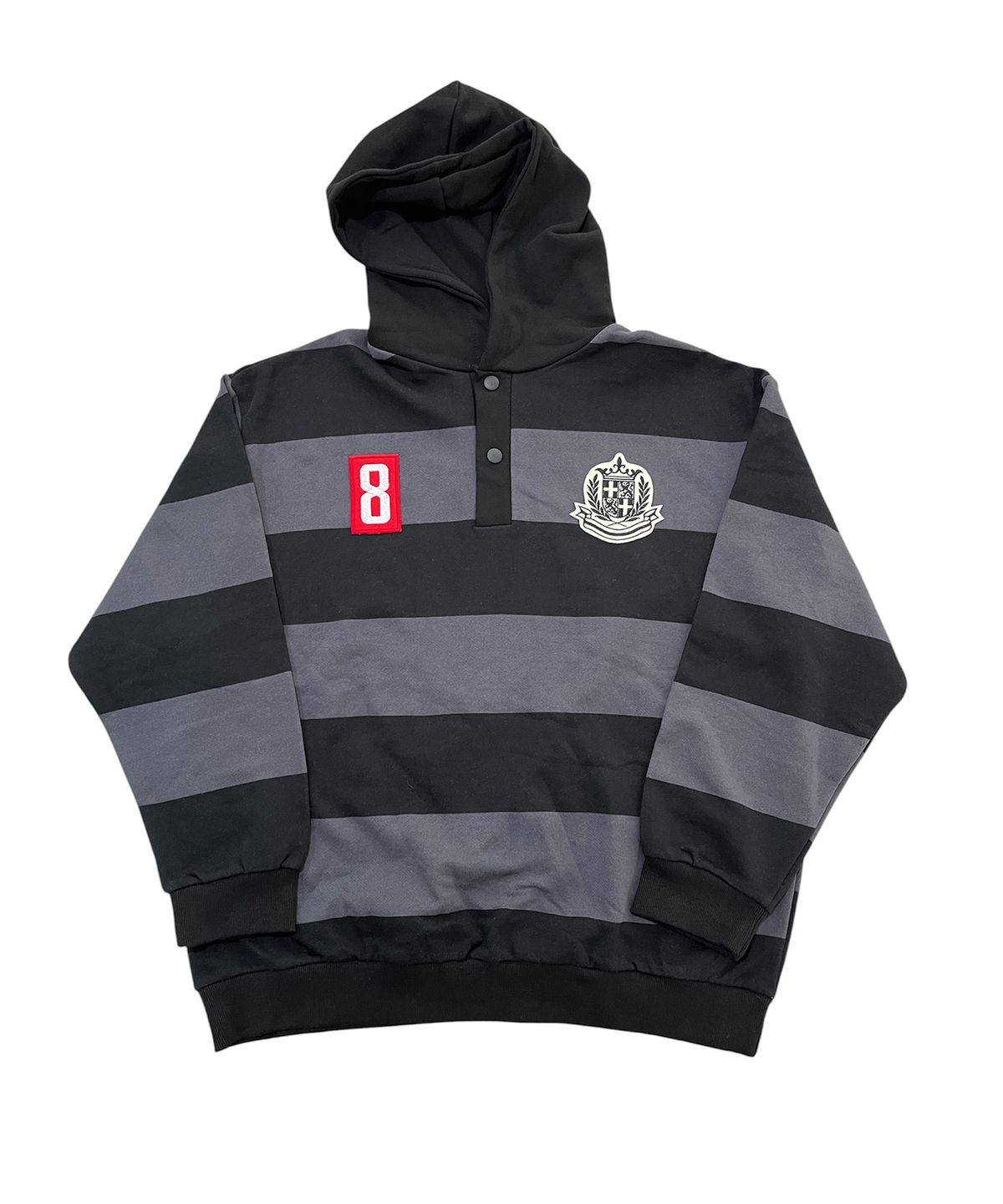 스케이터락(SK8ER ROCK) Club 8 Hooded Rugby Sweatshirt (Dark gray*black)