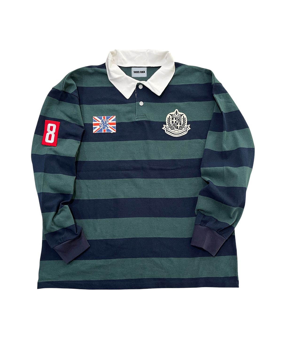 스케이터락(SK8ER ROCK) Varsity Patch Rugby Shirt (deep green*navy)