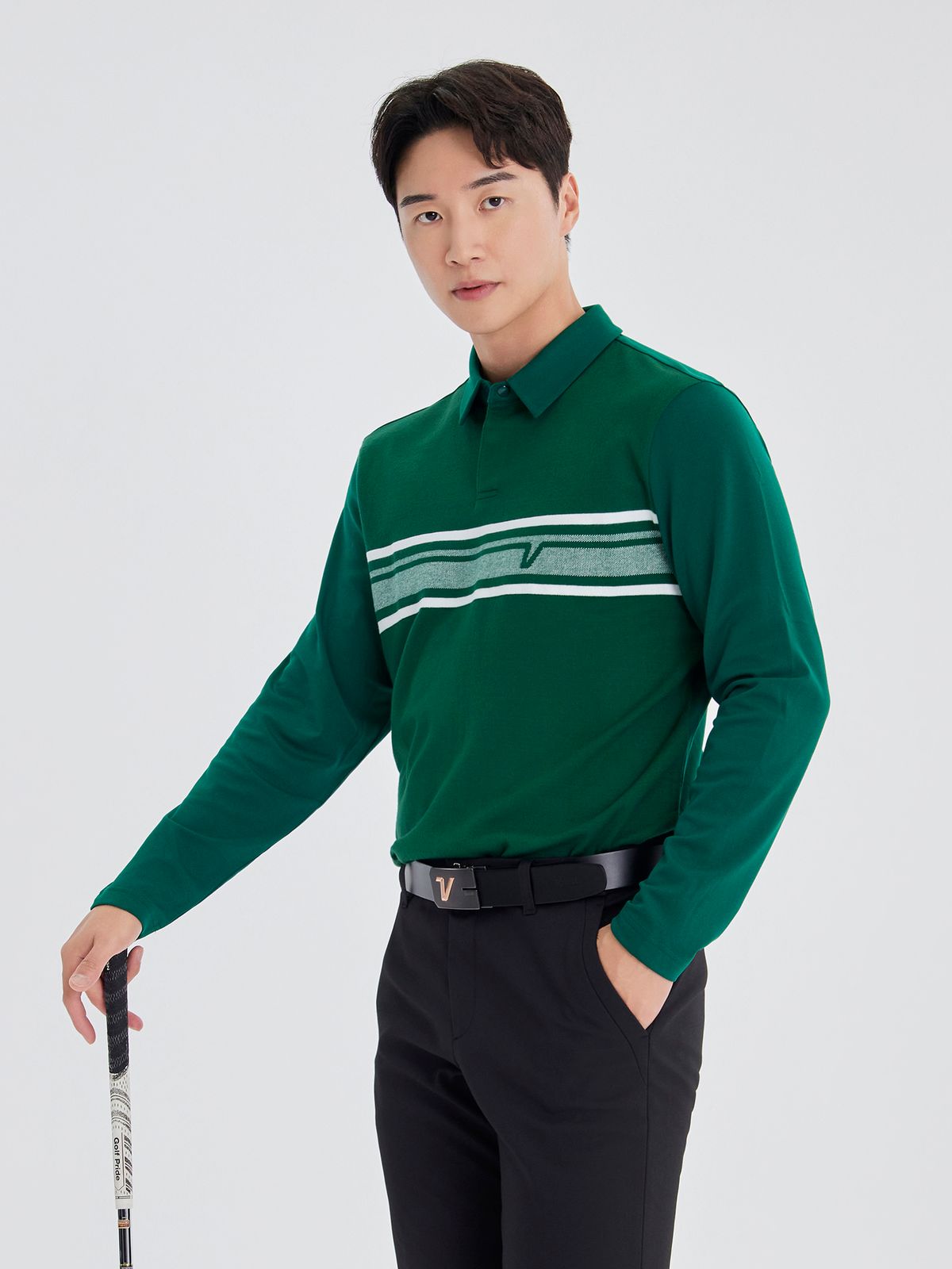 볼빅 골프웨어(VOLVIK GOLFWEAR) 남성 골프 보더 니트 하이브리드 제에리 티셔츠 VMTSO905_DE