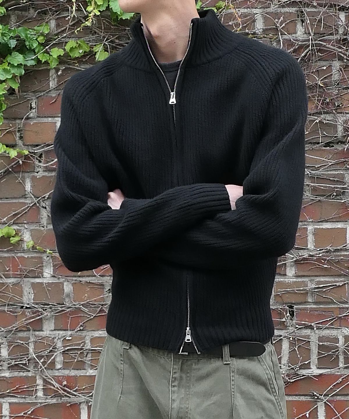 브랜디드(BRANDED) ETERNAL CROP FULL ZIP-UP KNIT [BLACK]