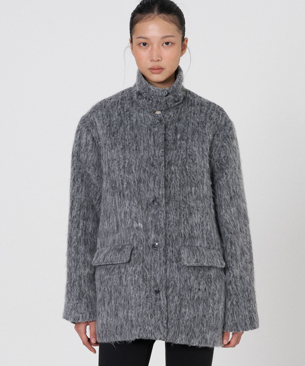 떨스티클럽(THIRSTYCLUB) Hairy fur half coat - Grey (3oz 누빔안감)