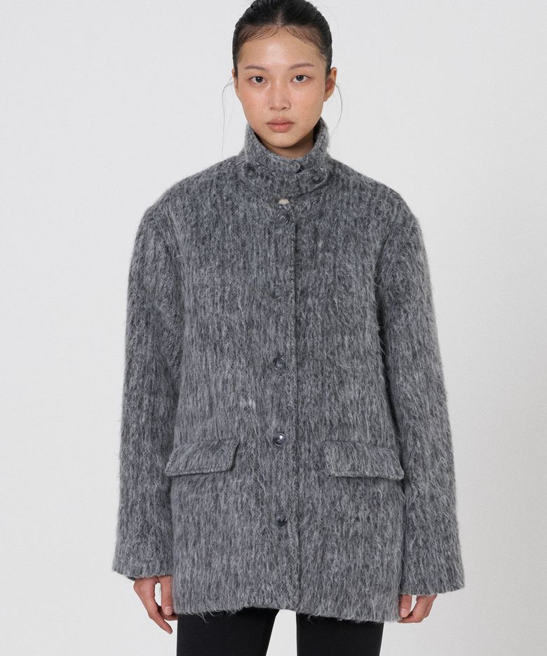 Hairy fur half coat - Grey (3oz 누빔안감)