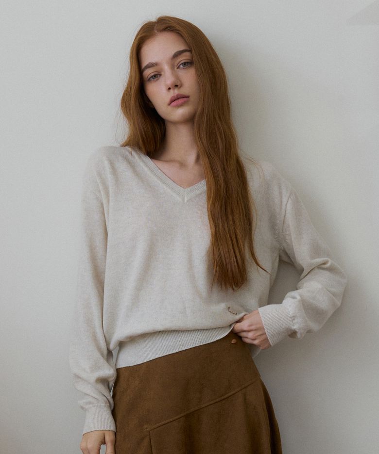 ENIVE SOFT WOOL BLEND V-NECK KNIT 5COL_CREAM BEIGECHARCOALREDNAVYBROWN