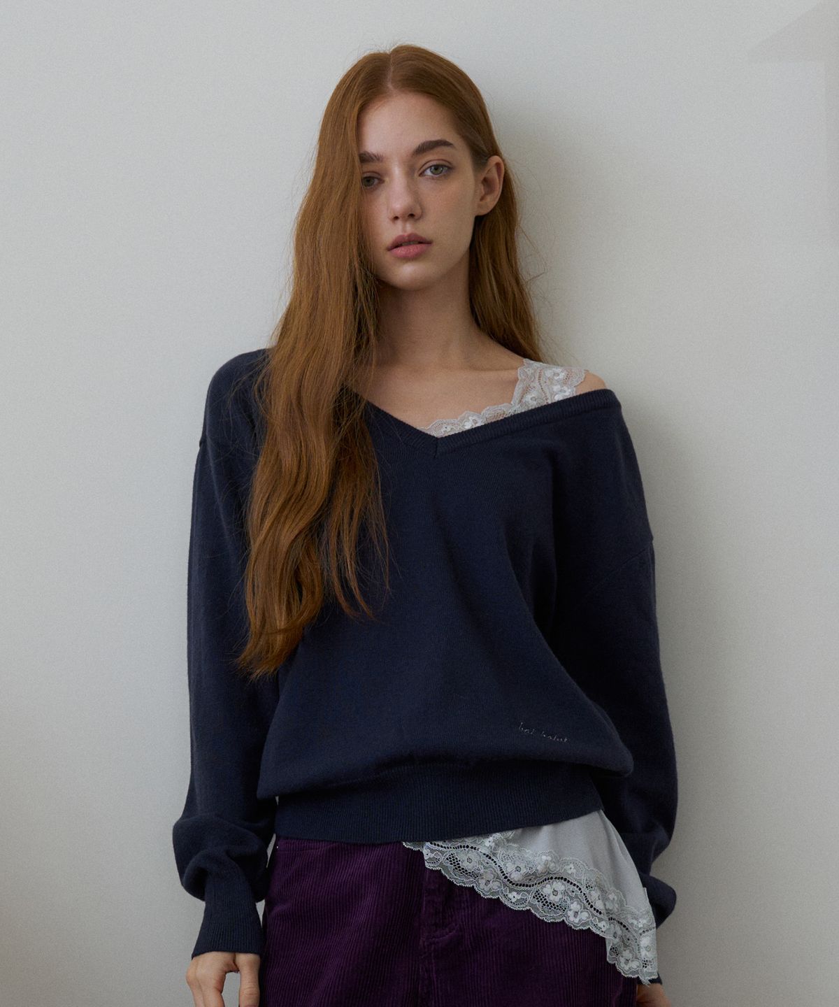 헤인트(HAINT) MIRET WOOL BLEND DOUBLE V-NECK KNIT 2COL_NAVY
