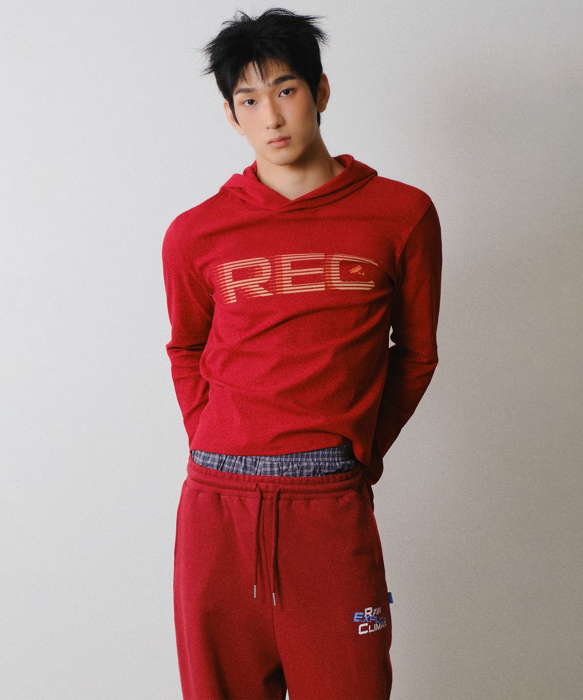 레코딩하우스(RECORDINGHOUSE) REC GRAPHIC RIB HOODIE [RED]