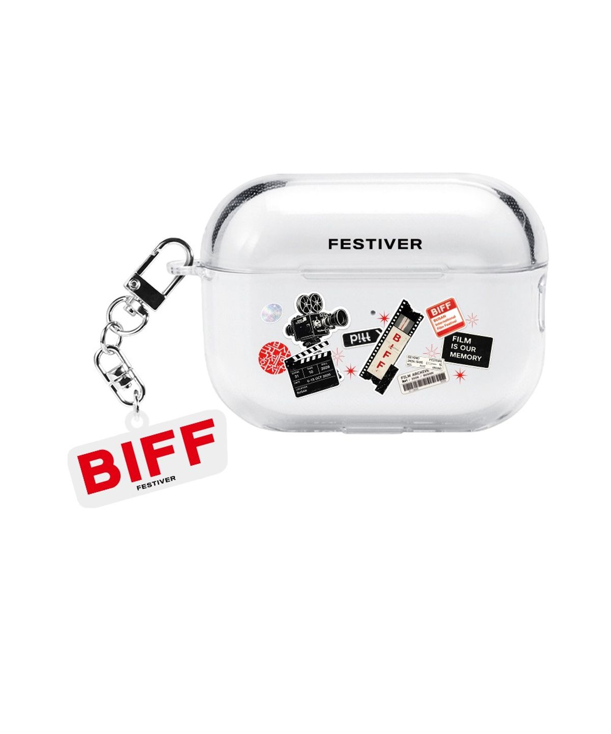 페스티버(FESTIVER) [2종구성] 부산국제영화제 스티커 에어팟 투명 케이스 + 키링