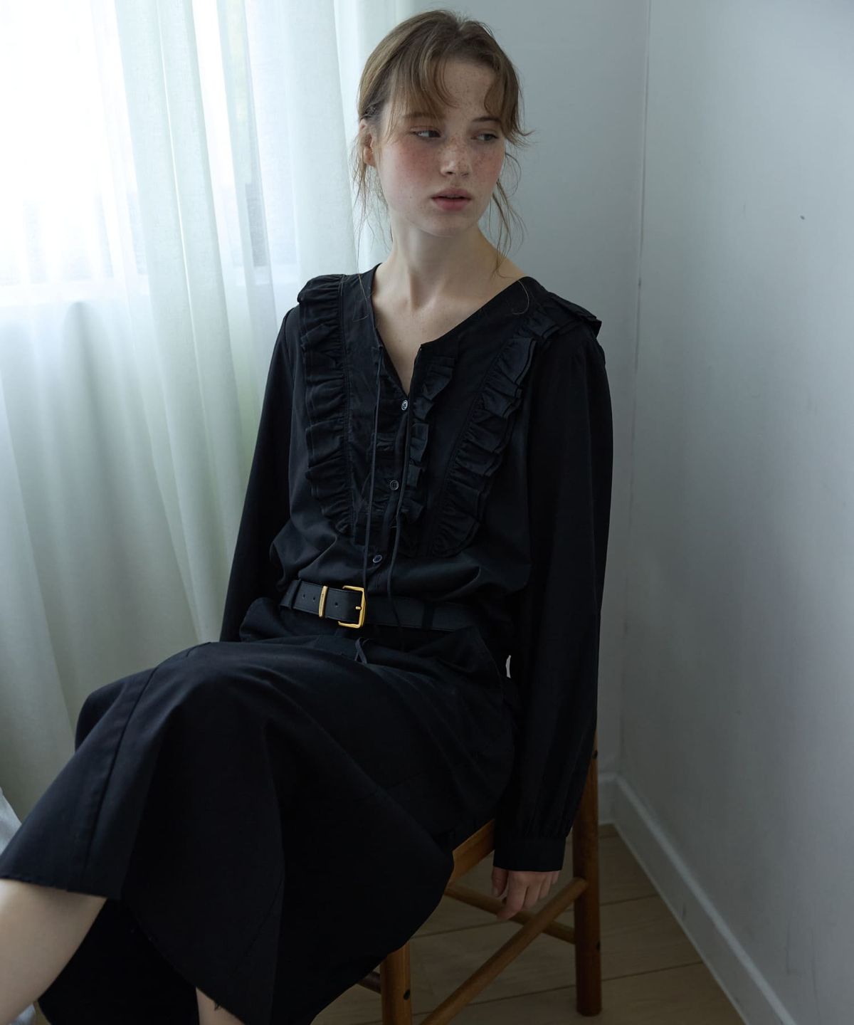 오픈도어스튜디오(OPENDOORSTUDIO) Vintage Ruffle Blouse Black