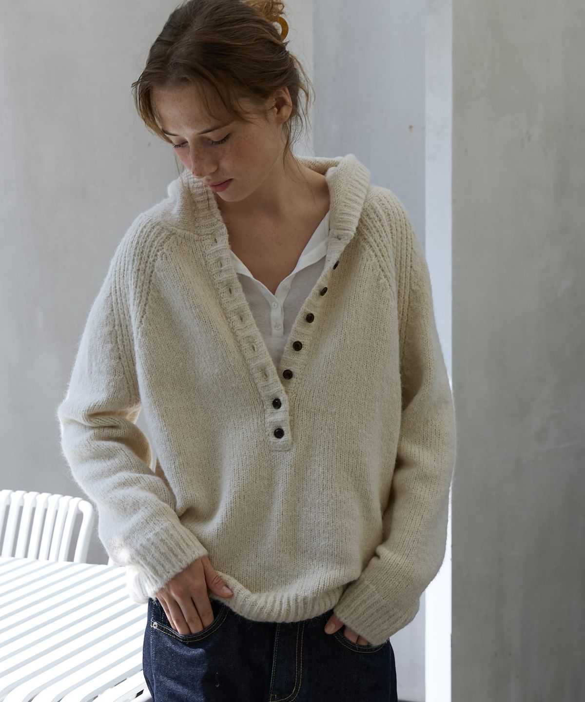 오픈도어스튜디오(OPENDOORSTUDIO) Cloud Alpaca Hoodie Knit Ivory