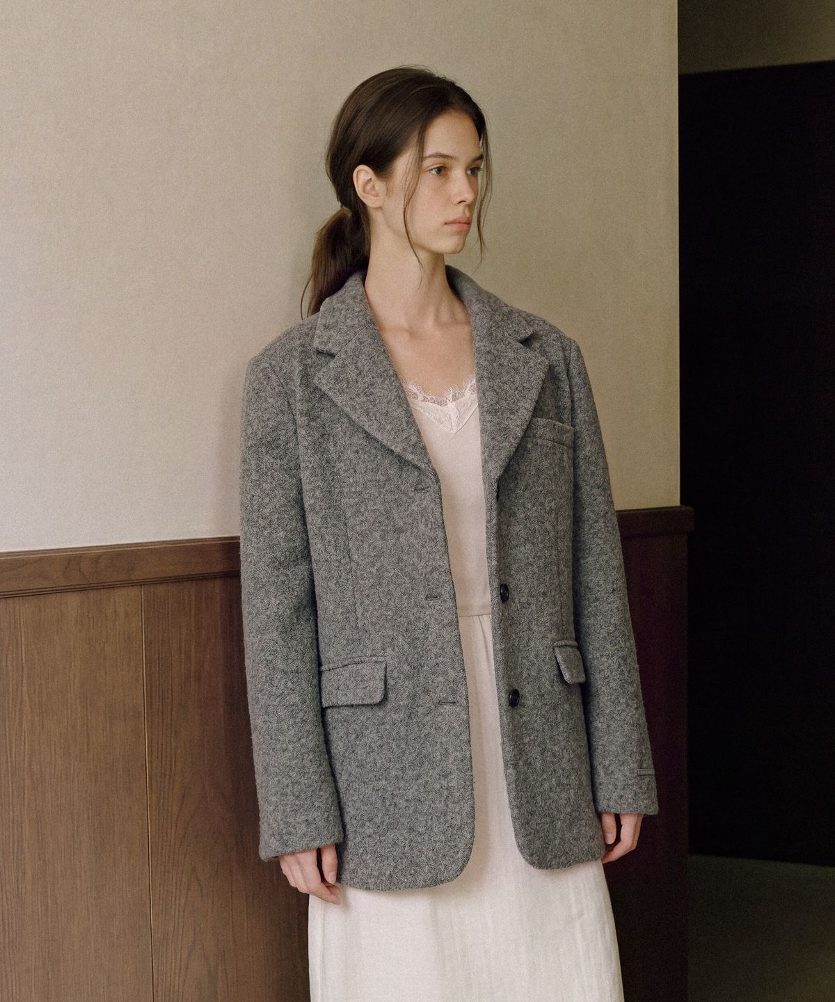 폴뉴아(FOLNUA) LAINE WOOL SINGLE JACKET (GRAY)