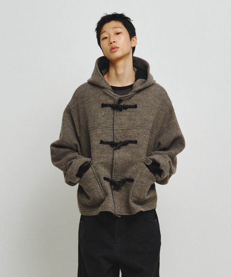 Morrow Hooded Duffle Short Coat (Brown Bokashi)
