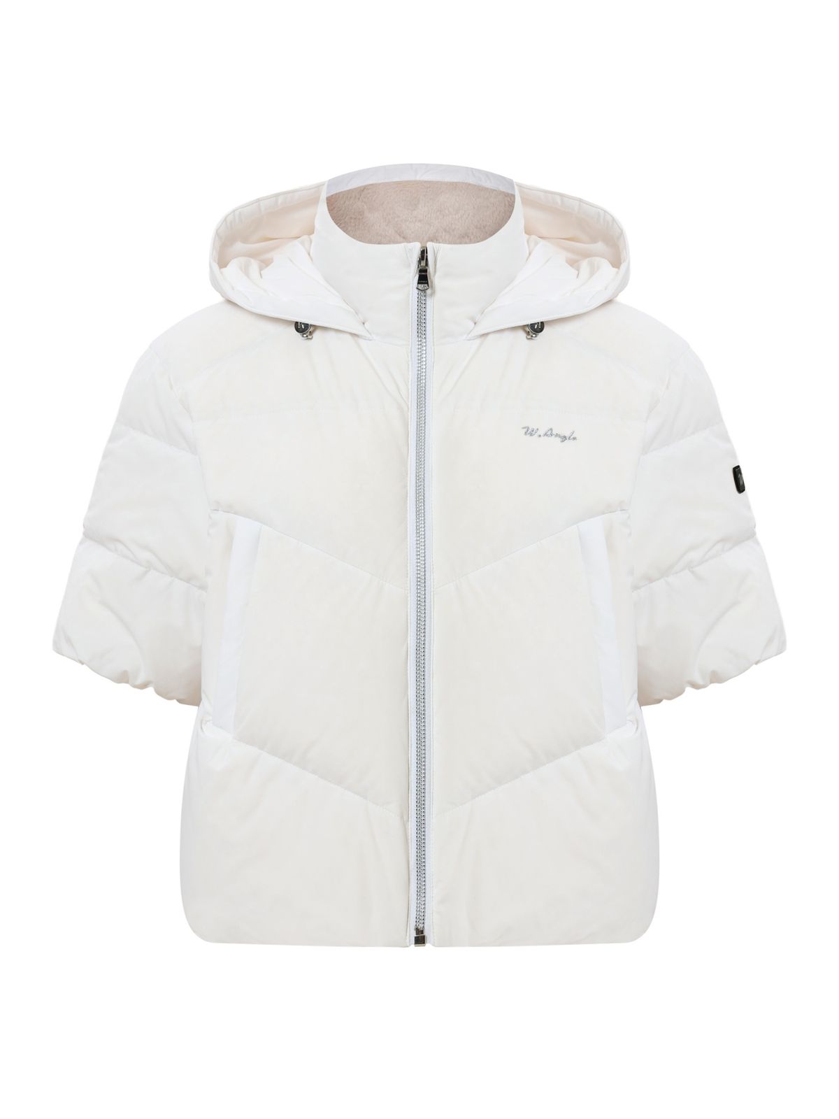 와이드앵글(WIDEANGLE) TO 플러피 후디 반팔 다운 L_Off White_WWW26511W3