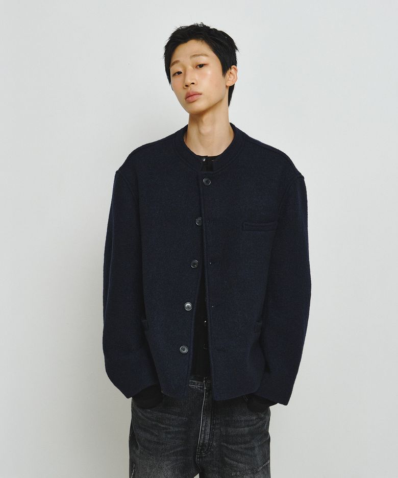 Wesley Stand Collar Short Coat (Navy)