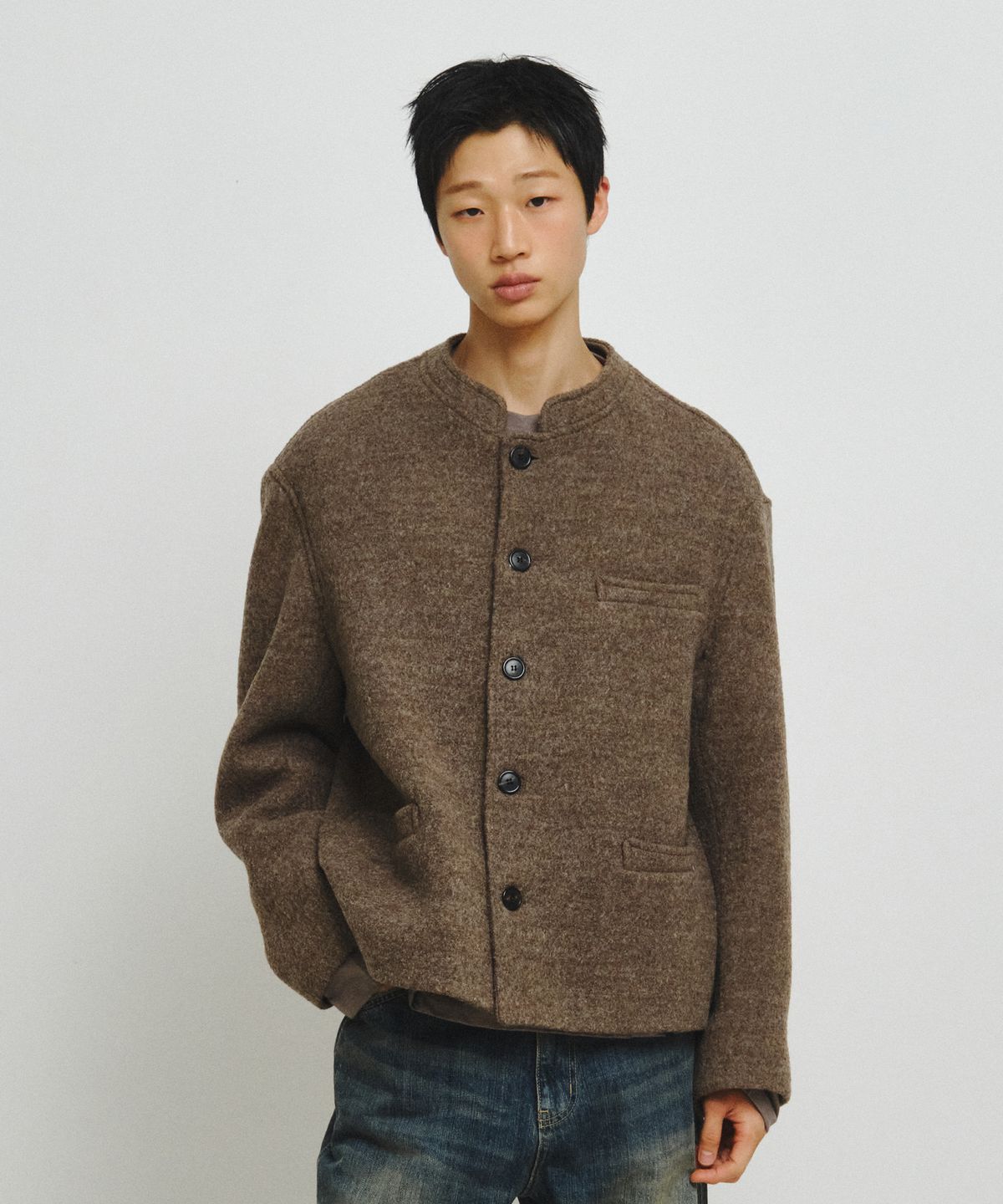 엔도어(ENDOOR) Wesley Stand Collar Short Coat (Brown Bokashi)