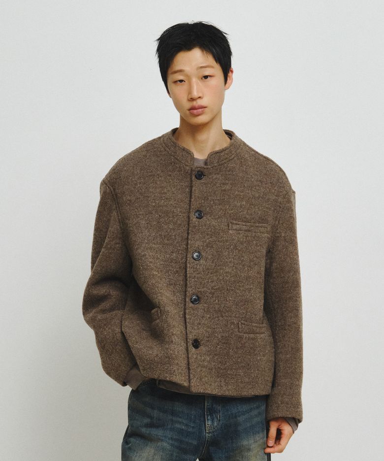 Wesley Stand Collar Short Coat (Brown Bokashi)