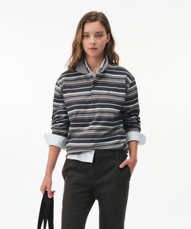26FW CARELL STRIPE LS PIQUE SHIRT (MELANGE GRAY)
