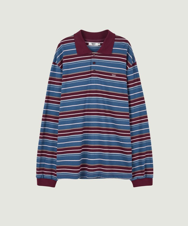 26FW CARELL OVER-FIT STRIPE LS PIQUE SHIRT (WINE)