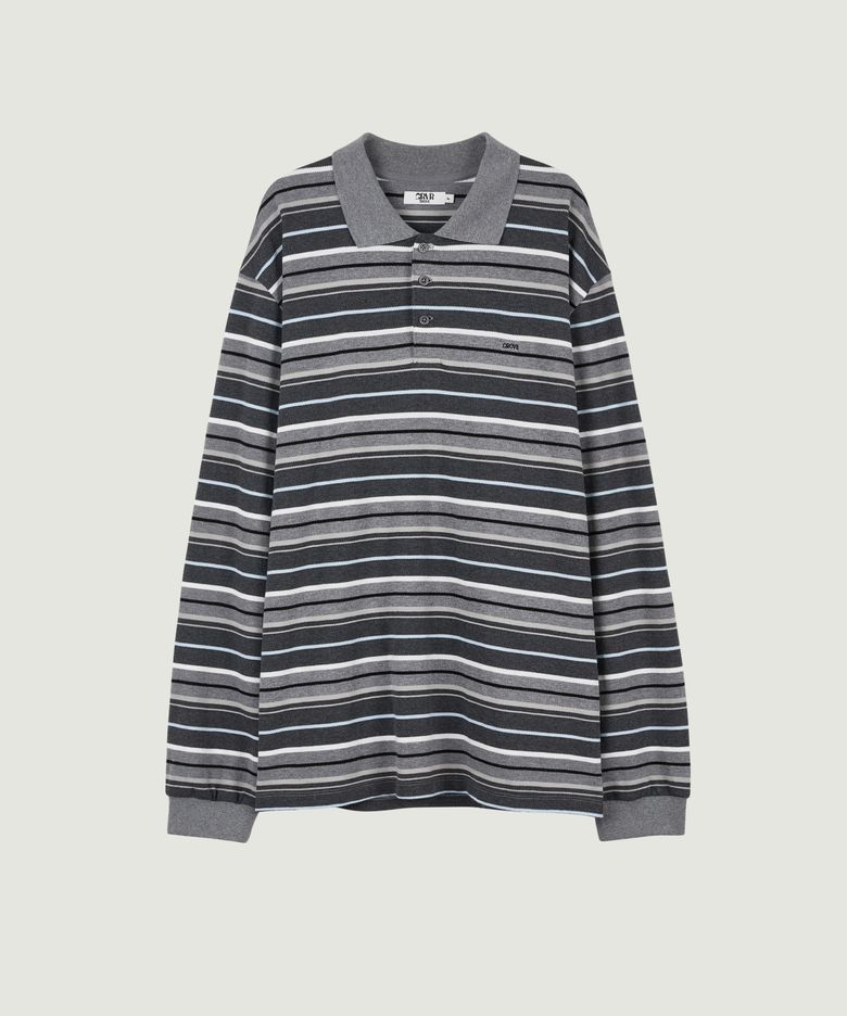 26FW CARELL OVER-FIT STRIPE LS PIQUE SHIRT (MELANGE GRAY)
