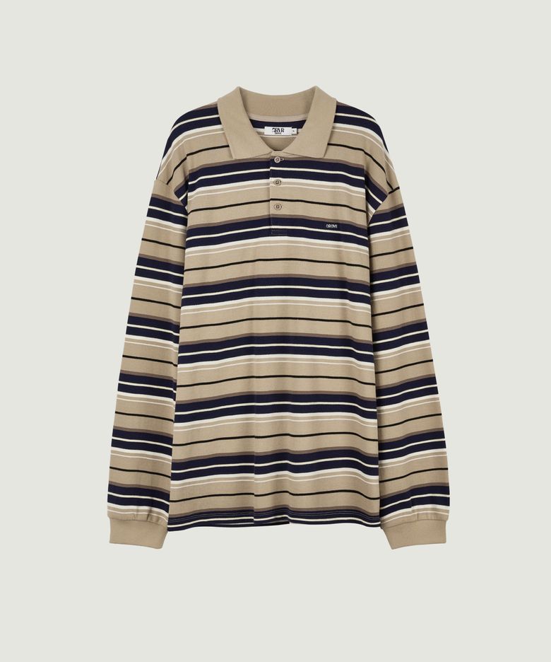 26FW CARELL OVER-FIT STRIPE LS PIQUE SHIRT (BEIGE)