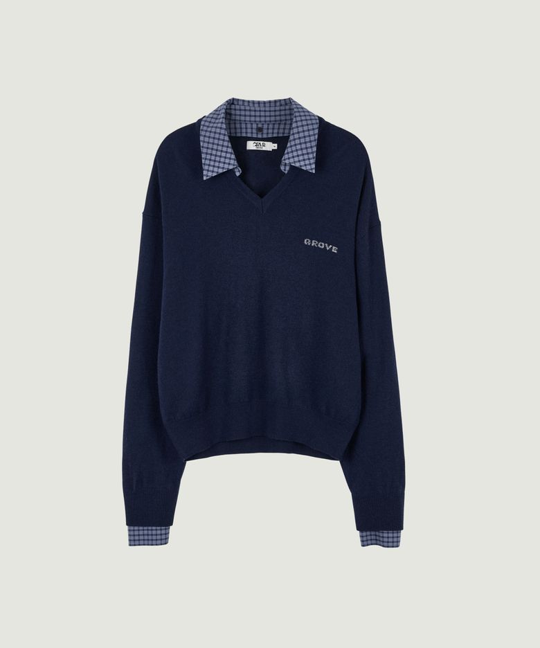 26FW EVIE CHECK COLLAR KNIT (NAVY)