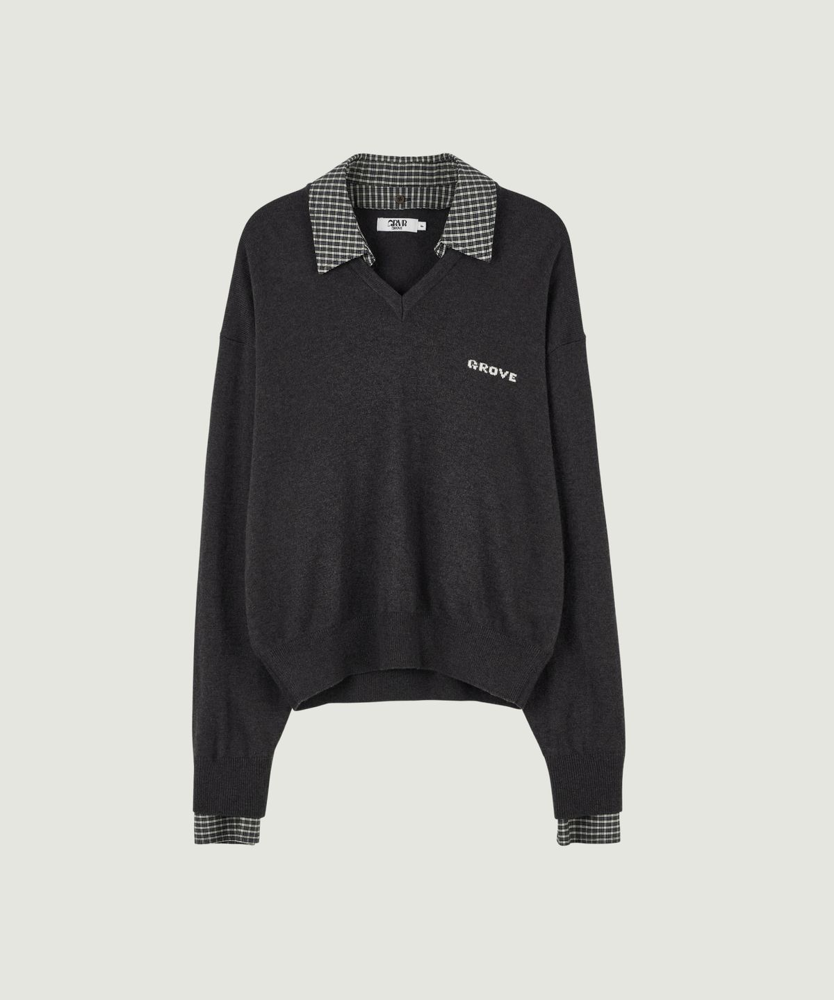 그로브(GROVE) 26FW EVIE CHECK COLLAR KNIT (CHARCOAL)