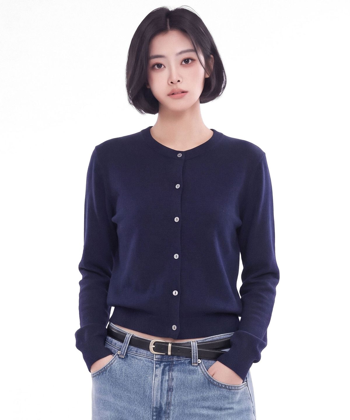 퍼머넌트 아카이브(permanentarchive) [우먼] 에어 플렉스 라운드 넥 가디건 (네이비)