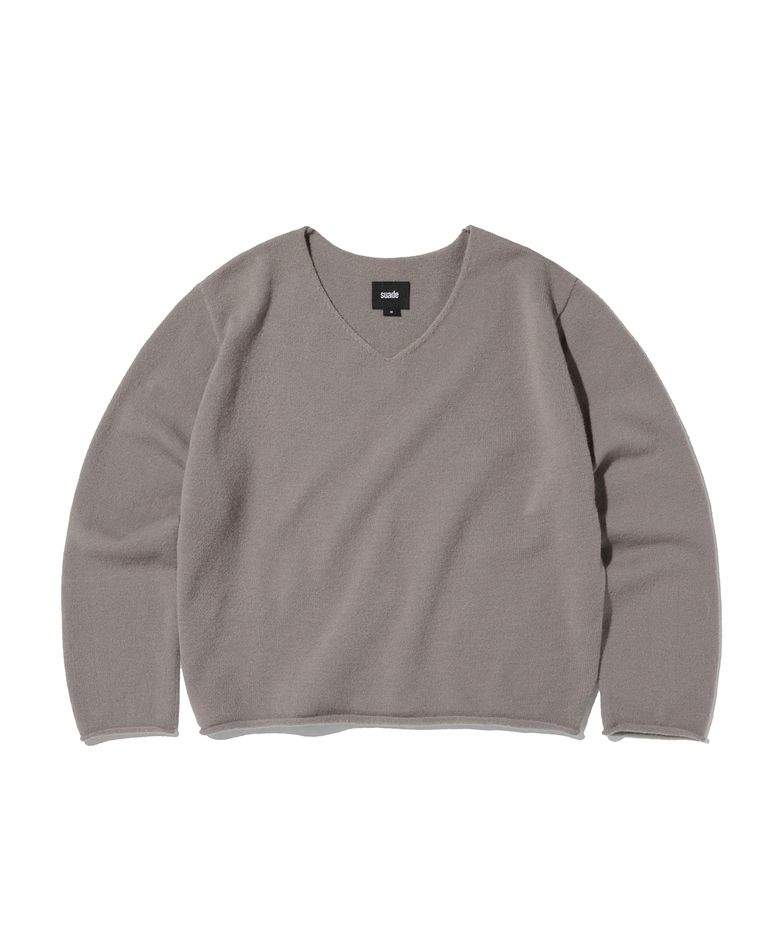 V NECK ROLLED KNIT [GRAY]