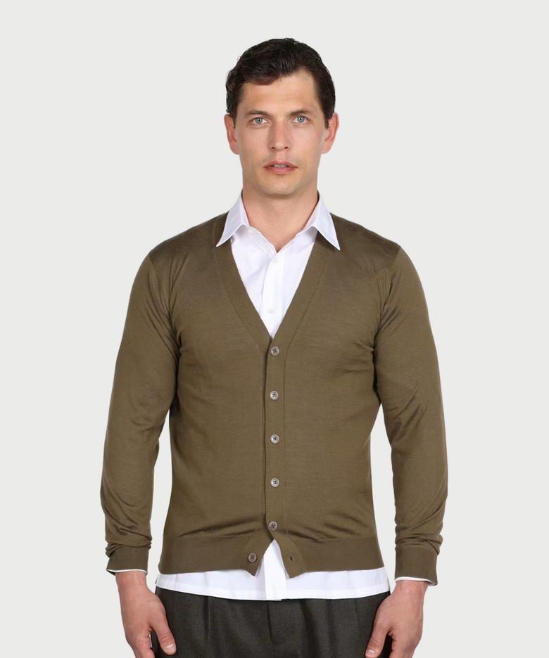 BRADRICK Extra Fine Merino Wool Standard Fit V-Neck Cardigan Seasonal 2 Colors