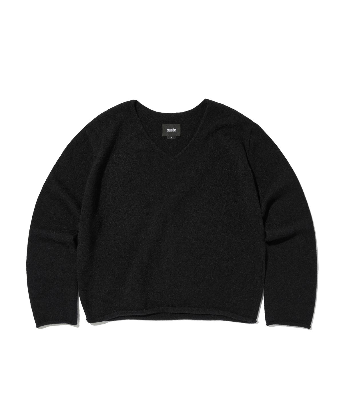 스웨이드(SUADE) V NECK ROLLED KNIT [BLACK]