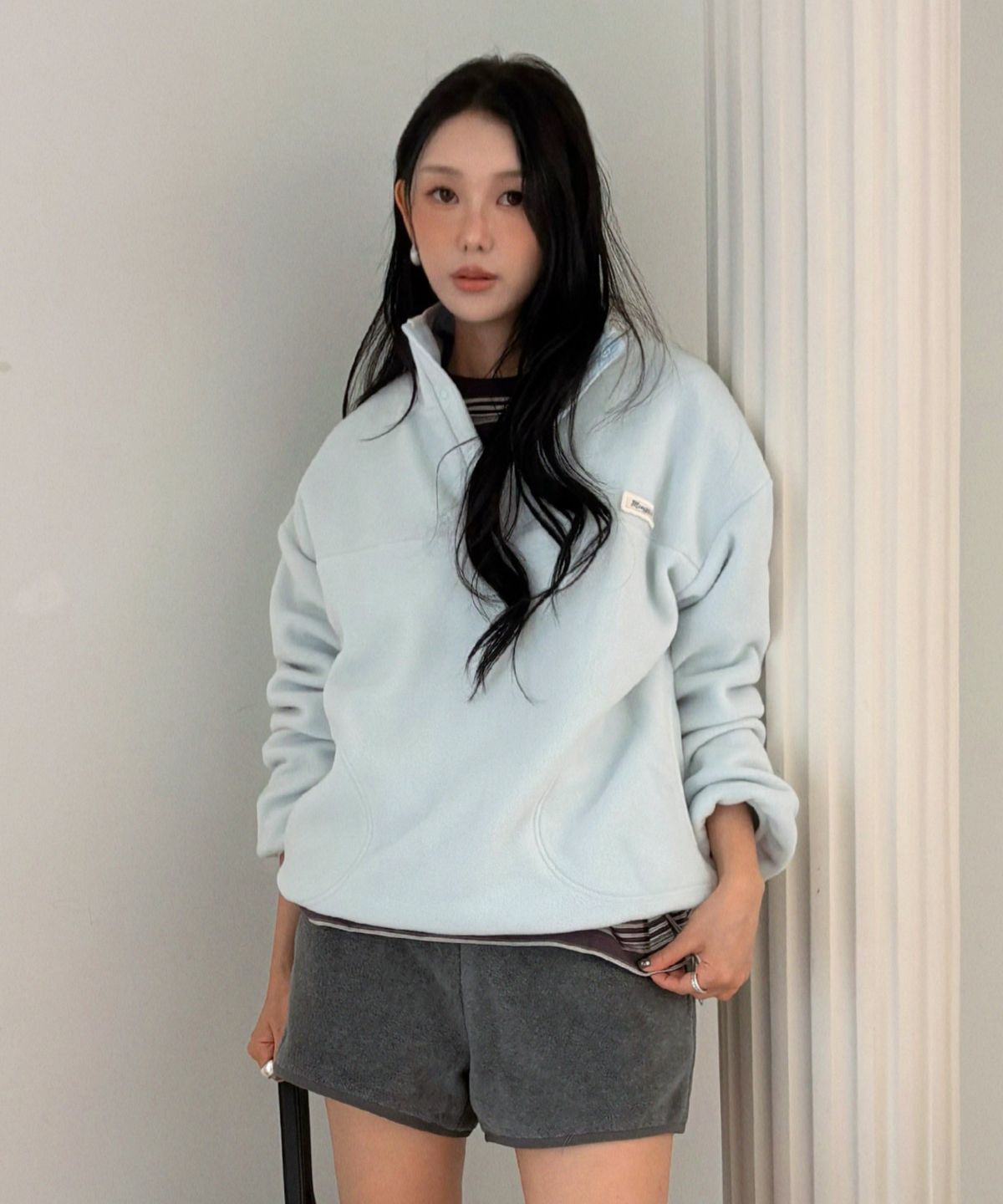 몽돌(MONGDOL) 하프 스냅 플리스 아노락 스카이블루 MDTS103SKYBLUE