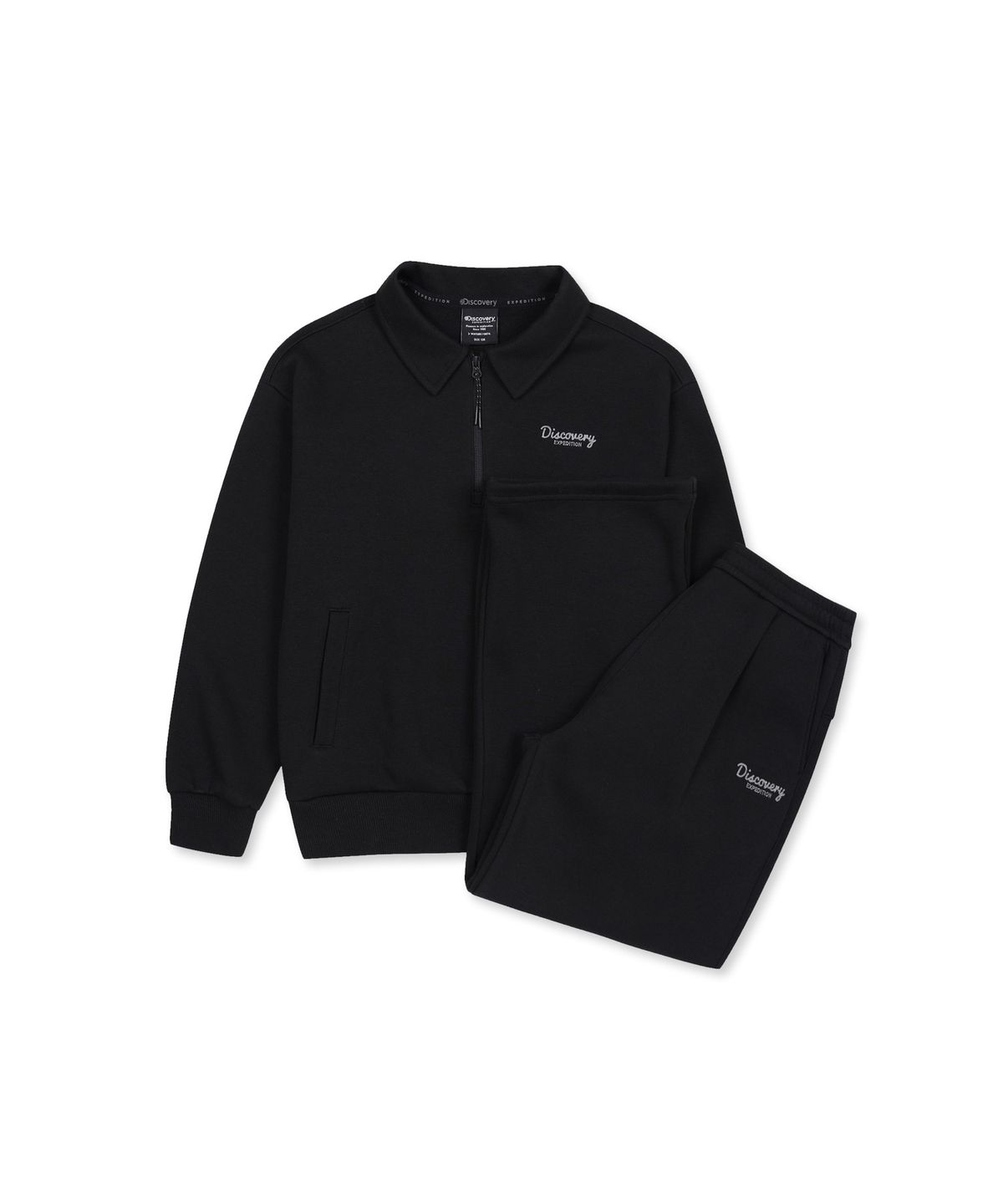 디스커버리 키즈(DISCOVERY KIDS) 키즈 반집업 기모 맨투맨-팬츠 2SET (BLACK)