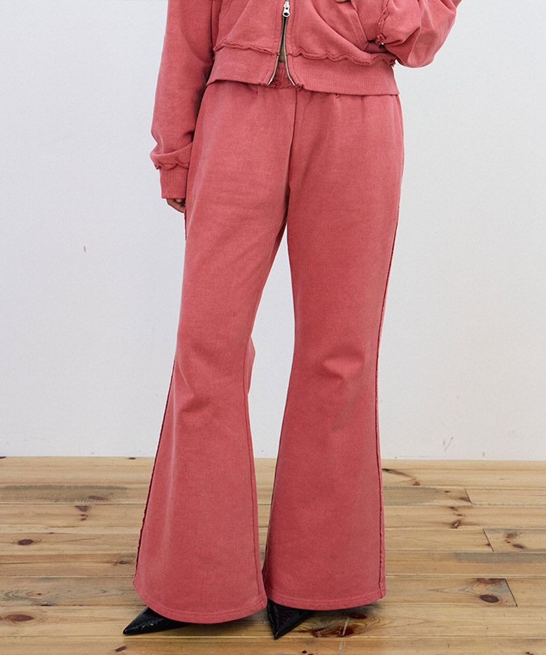 WASHED CUT OFF SWEAT PANTS [Red]