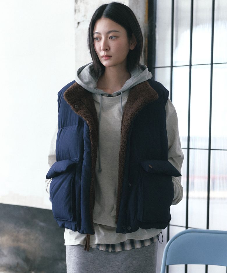 덕 다운 오버핏 패딩 베스트 네이비 MDJP026NAVY