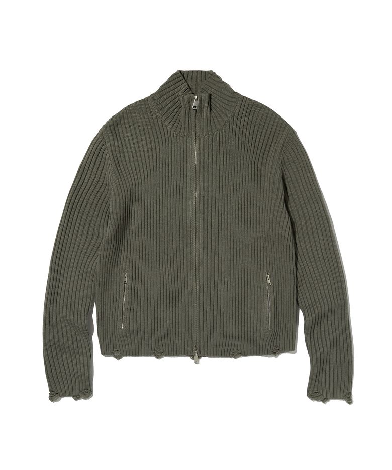DAMAGE KNIT ZIP UP [GRAY]