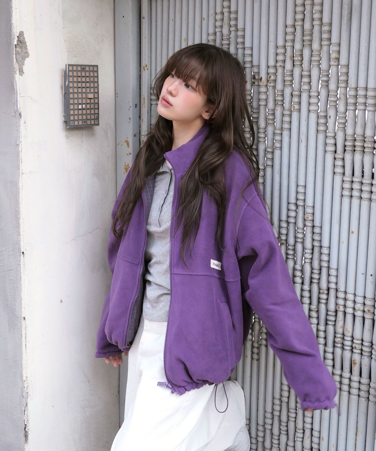 몽돌(MONGDOL) 리버시블 체크 플리스 집업 자켓 퍼플 MDJK041PURPLE