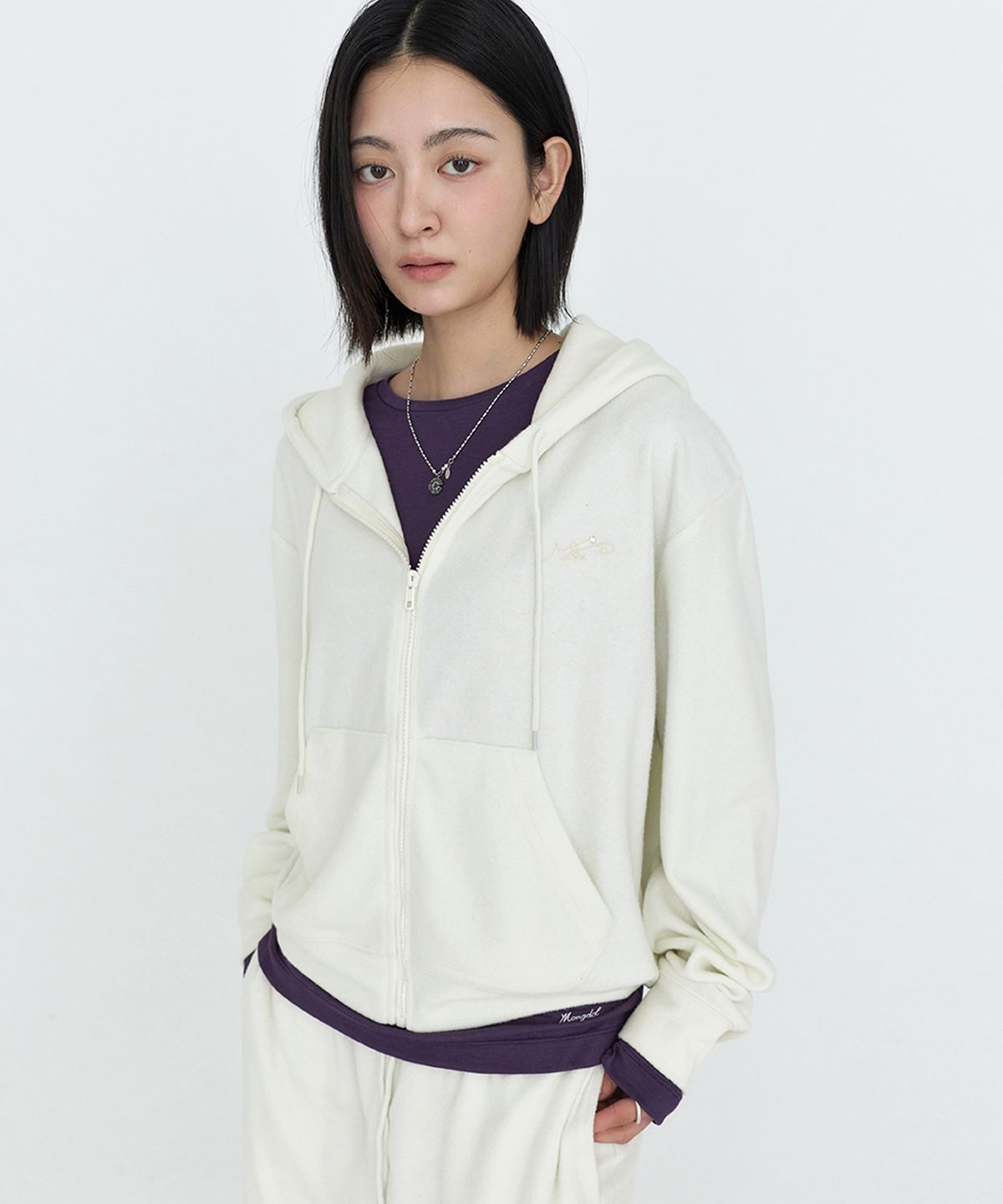 몽돌(MONGDOL) 소프트 에센셜 후드 집업 아이보리 MDTS104IVORY