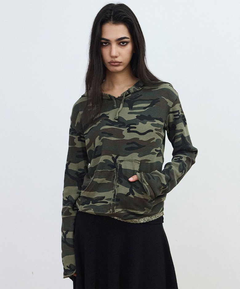 LACE WAFFLE HOODIE [Camo Olive]