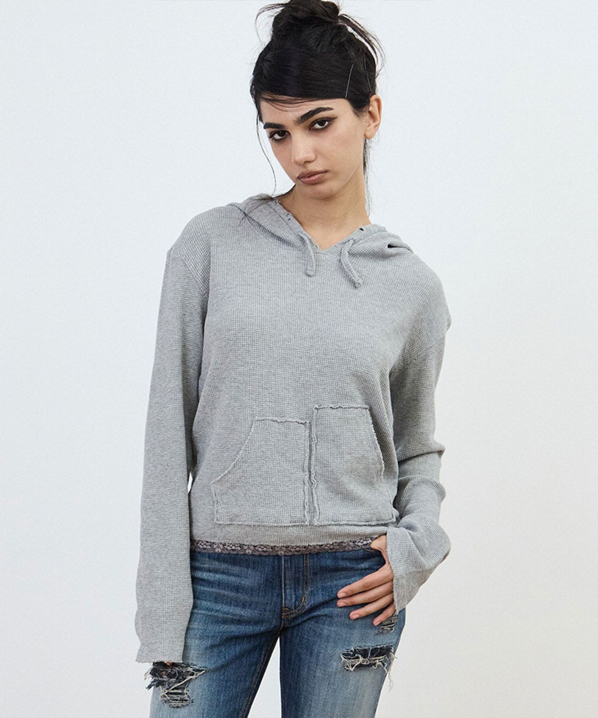샌드뮤지엄(SAND MUSEUM) LACE WAFFLE HOODIE [Gray]