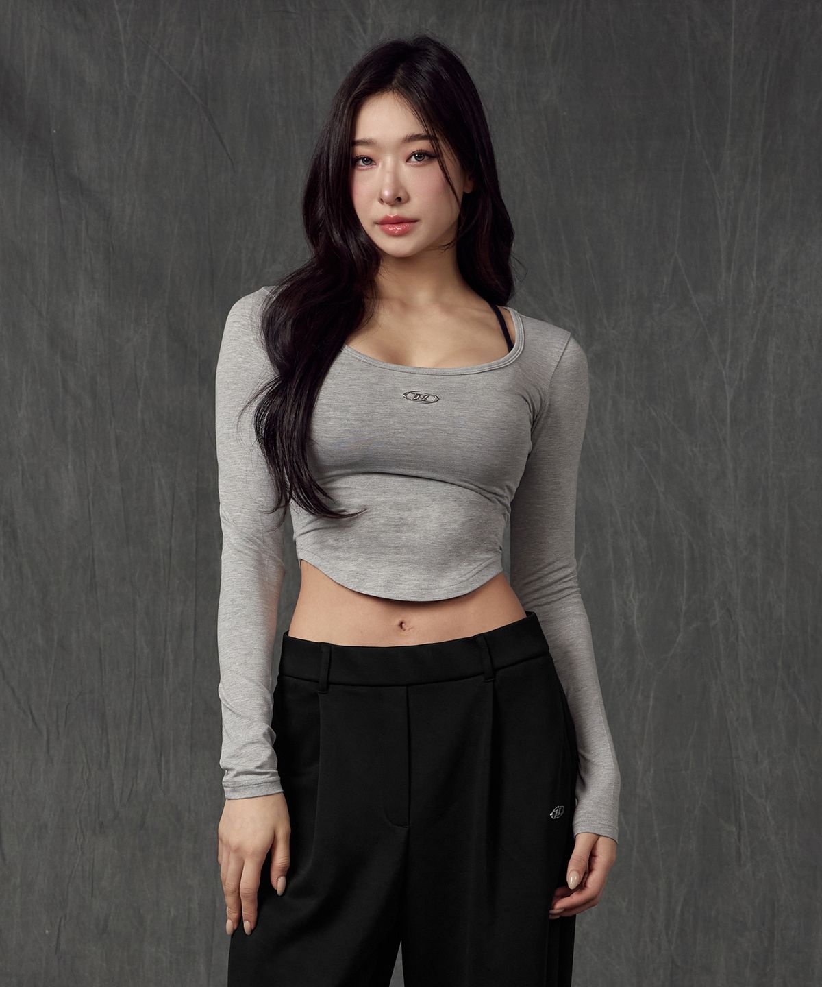 본투윈(BORN TO WIN) W U-NECK MODAL LONG SLEEVE [MELANGE GREY]
