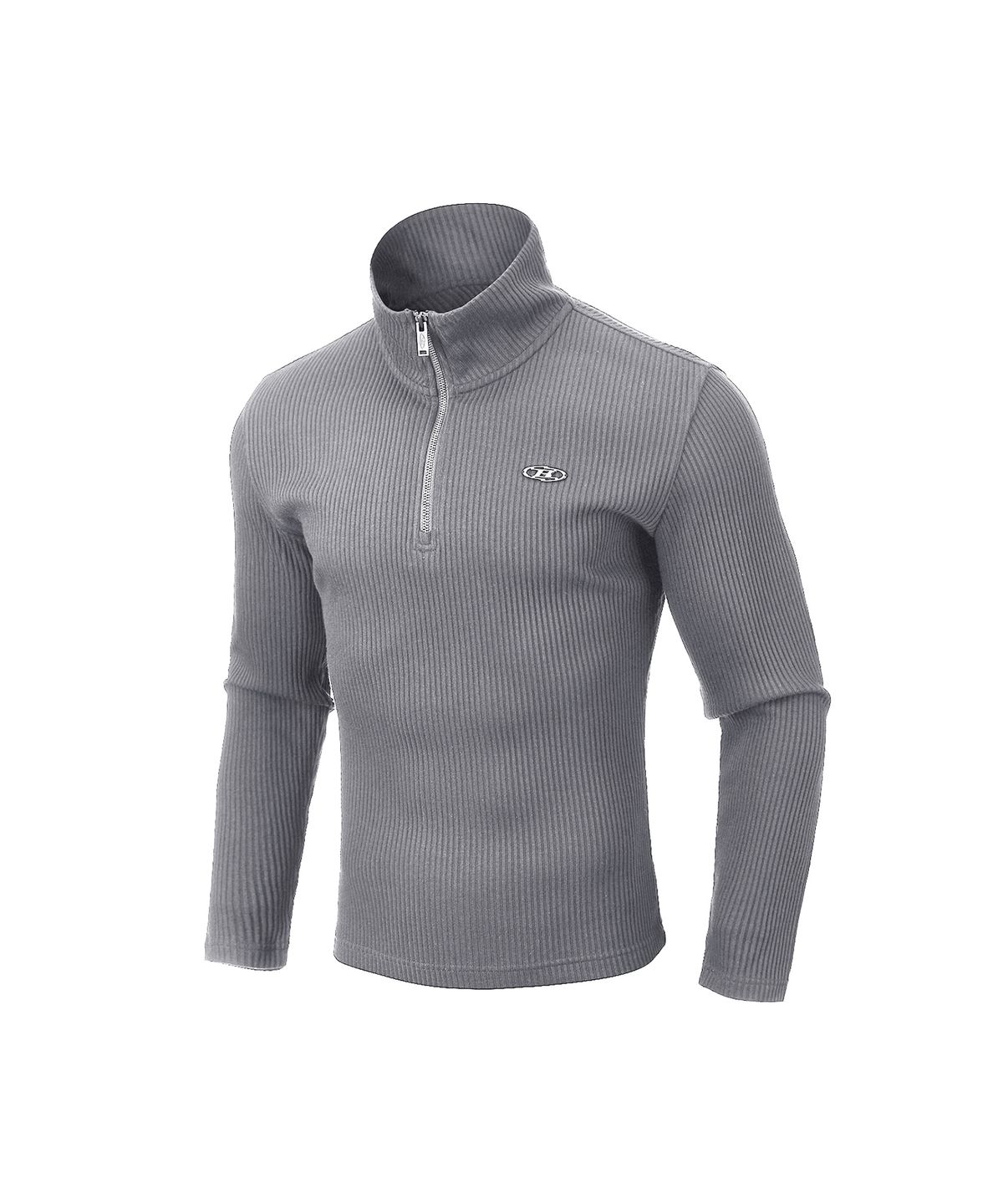 본투윈(BORN TO WIN) B PENDANT RIBBED HALF ZIP-UP LONG SLEEVE [MELANGE GREY]