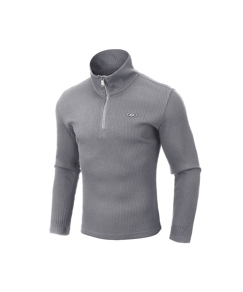 B PENDANT RIBBED HALF ZIP-UP LONG SLEEVE [MELANGE GREY]