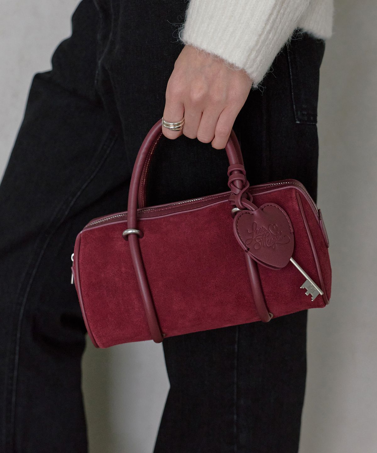 몽돌(MONGDOL) [백 참 SET] 리얼 소가죽 스웨이드 미니백 버건디 MDBG015BURGUNDY