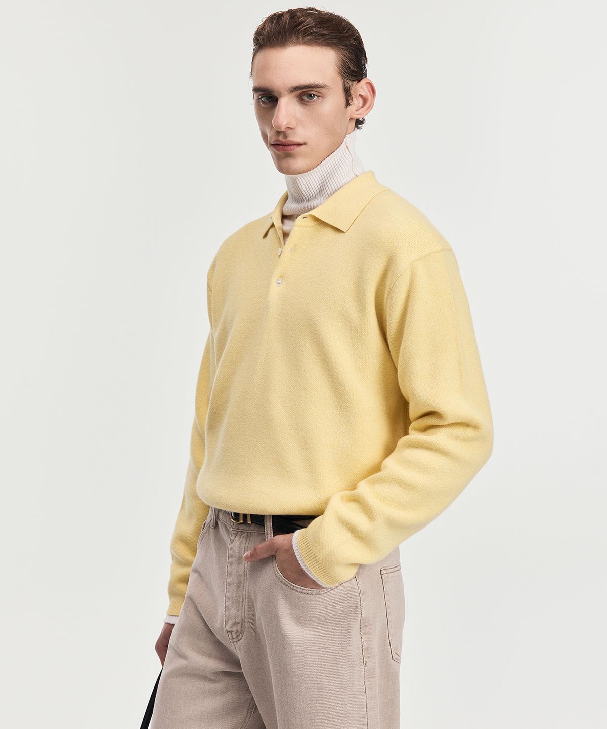 티엔지티(TNGT) Cashmere Blended Essential Polo Knit Top (Lemon) TNSW6F110Y2