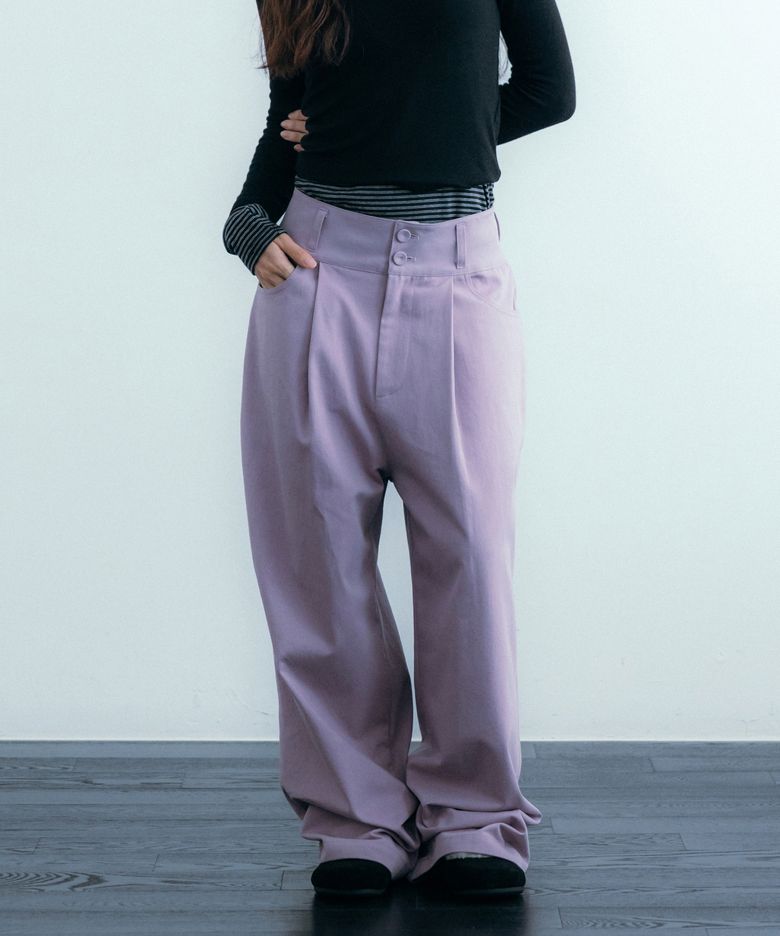 Back Belt Wide Cotton Pants, Light Purple