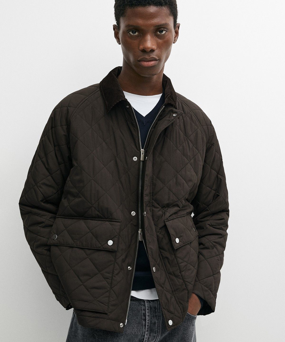 마시모두띠(MASSIMO DUTTI) 코듀로이 칼라 누비 자켓