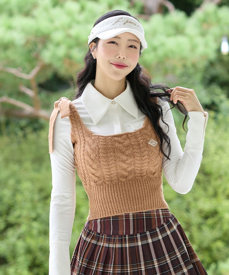 리본 니트 베스트 Ribbon Knit Vest (Beige)