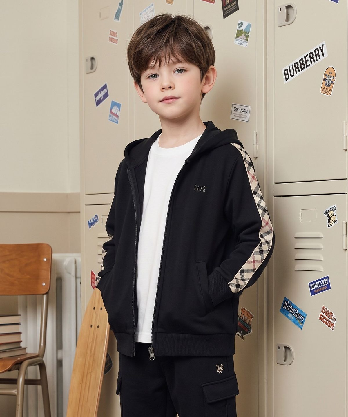 닥스키즈(DAKS KIDS) 하우스체크 테이핑 후드집업 (블랙) DVTS6C602M_BK