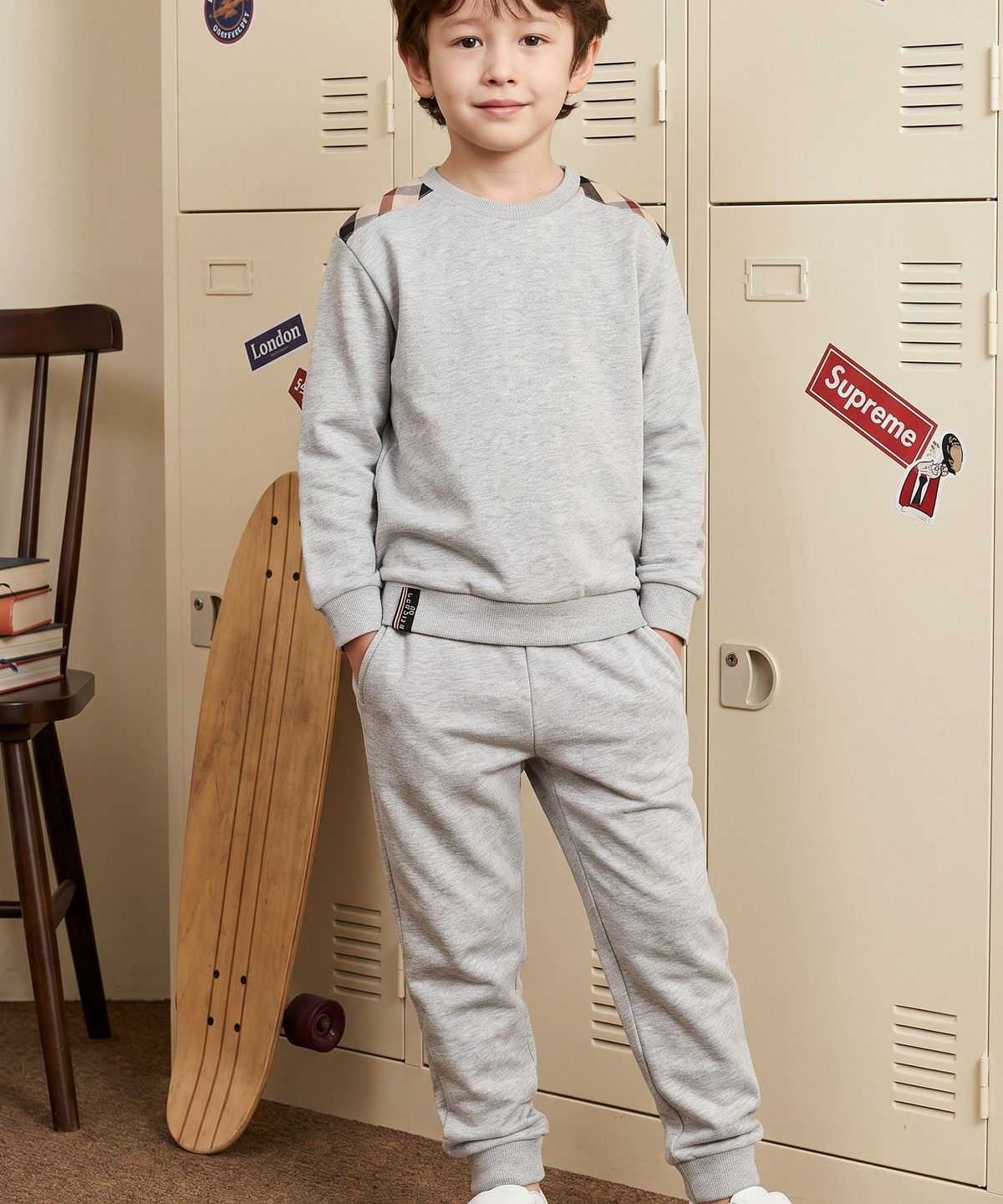 닥스키즈(DAKS KIDS) 에센셜 체크패치 상하복 (멜란지그레이) DVST6C601M_MG