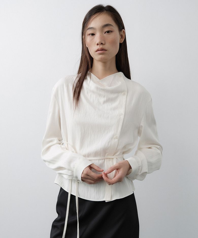 Cowl Neck Button Blouse (Cream)