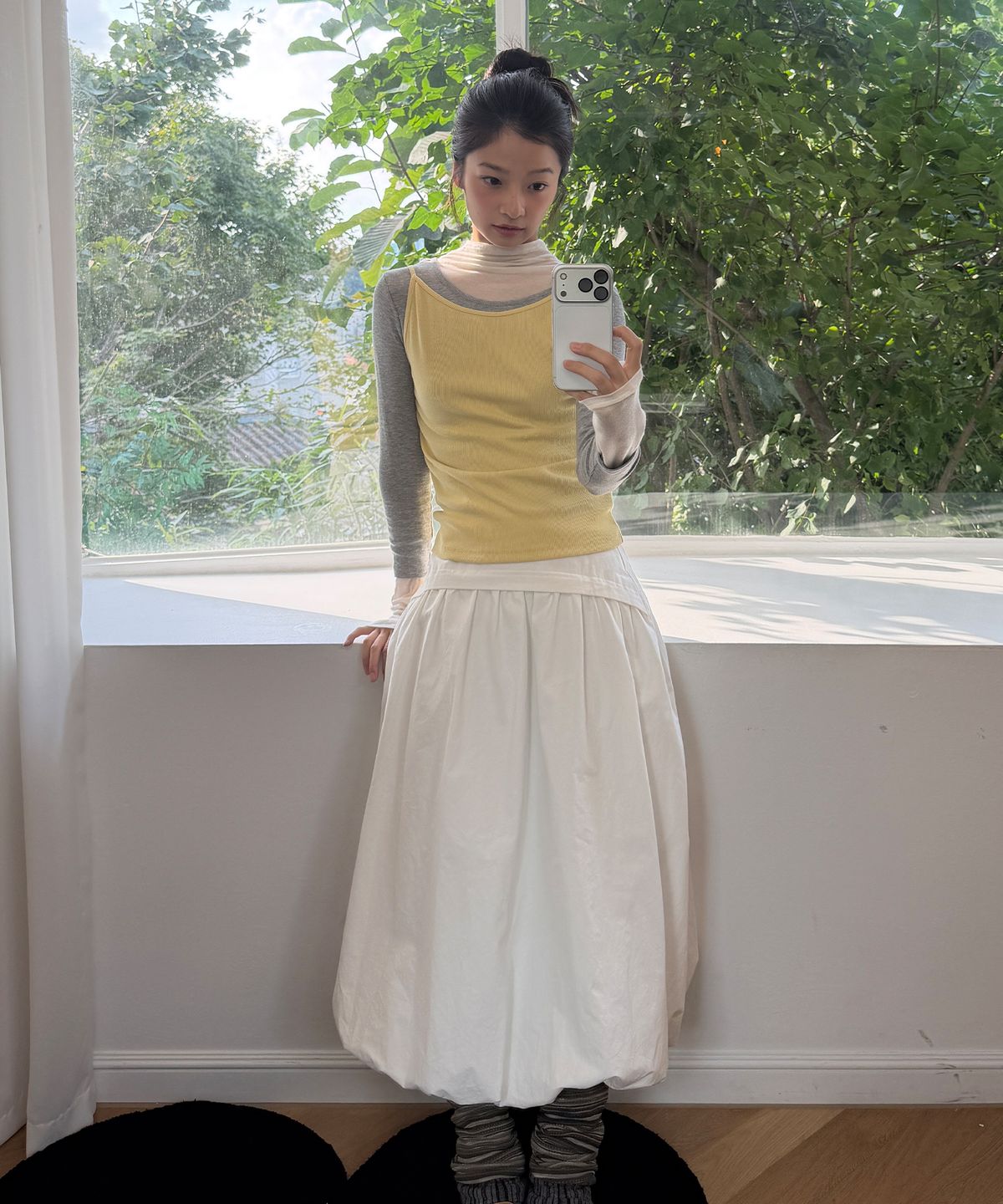 이요우아(IYOWUAH) Bloom Layered Skirt, White