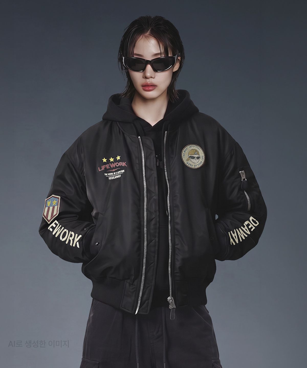 라이프워크(LIFEWORK) 여성) AIRDOK 윙 봄버 후드 항공 점퍼
